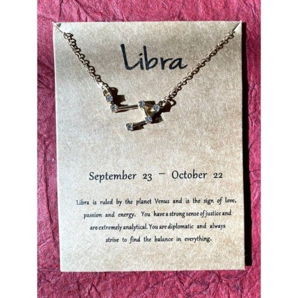 Gold Plated Necklace Libra Zodiac Sign Constellation Cubic Zirconia